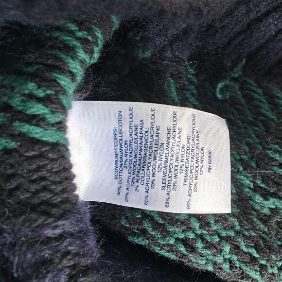 Lands’ End 1X Plaid Cowl-Neck Poncho Sweater Navy/Green Tartan - Picture 5 of 5